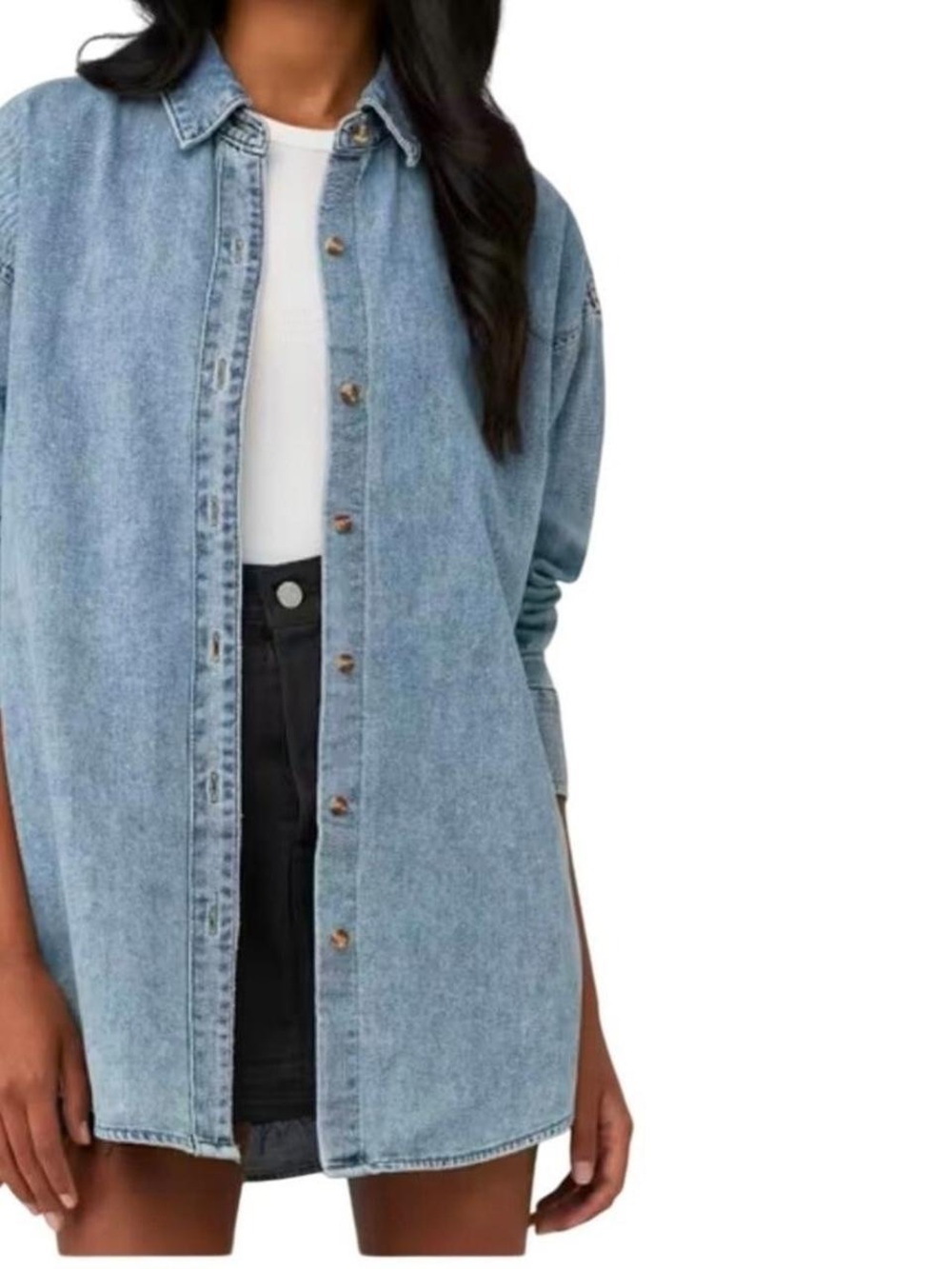 Show me your mumu Light Wash Denim Button-Front Shirt Jacket size small nwot - Picture 2 of 3